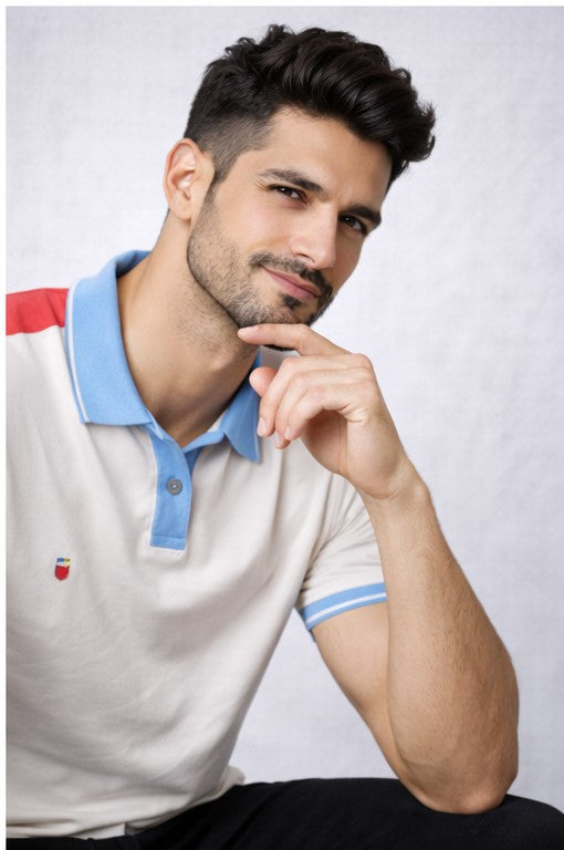 Louis Philippe Mens Solid Polo Neck Half Sleeve T-Shirt with Contrast Trim Detail
