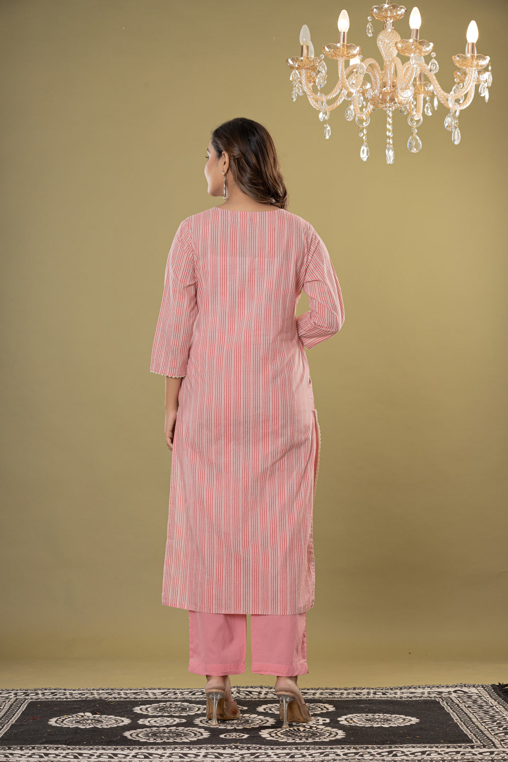 Elevate Embroidered Stripe Cotton Kurta Pant Dupatta Set