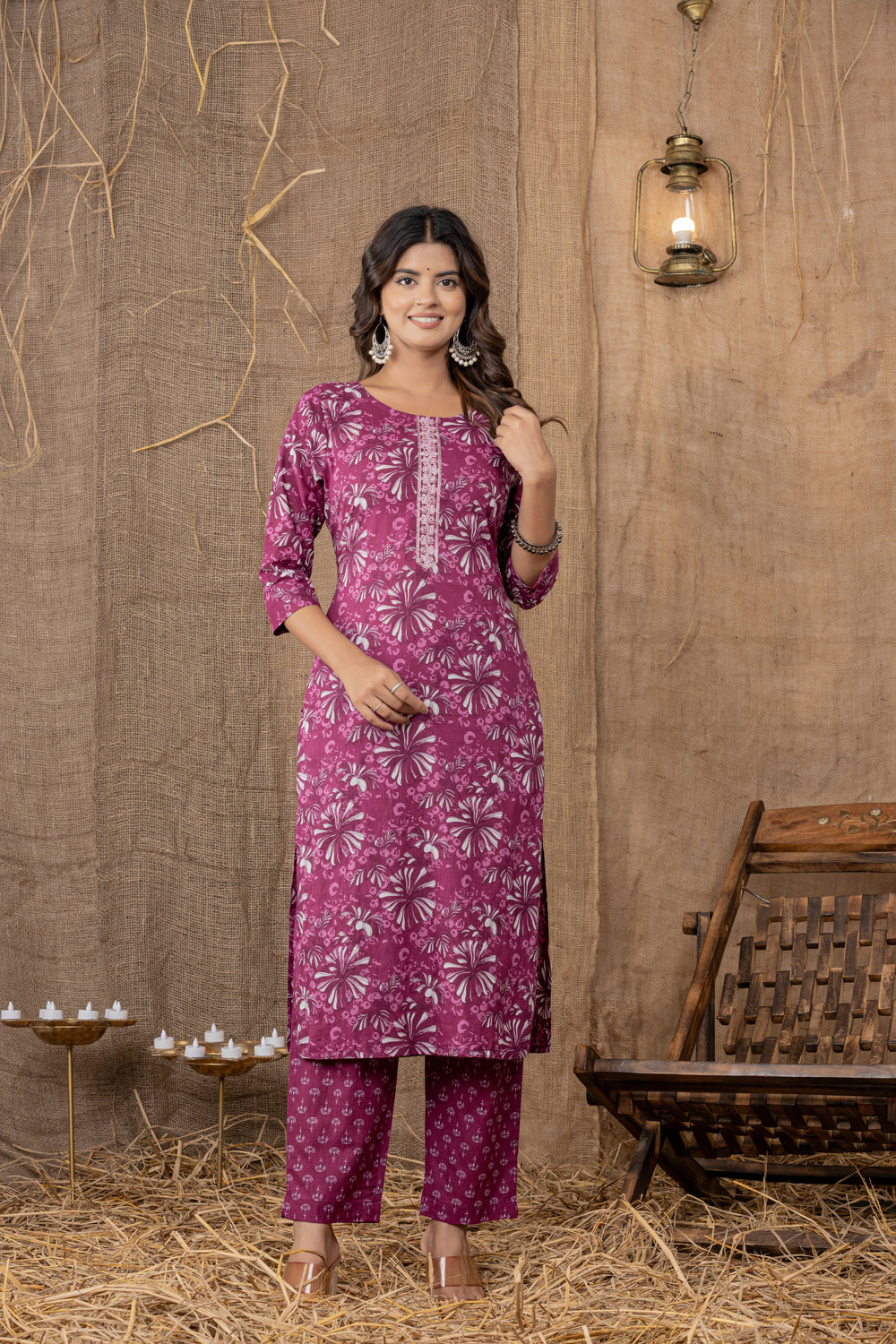 Elevate  Traditional Floral Print Kurta Set