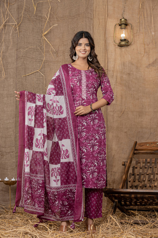 Elevate  Traditional Floral Print Kurta Set