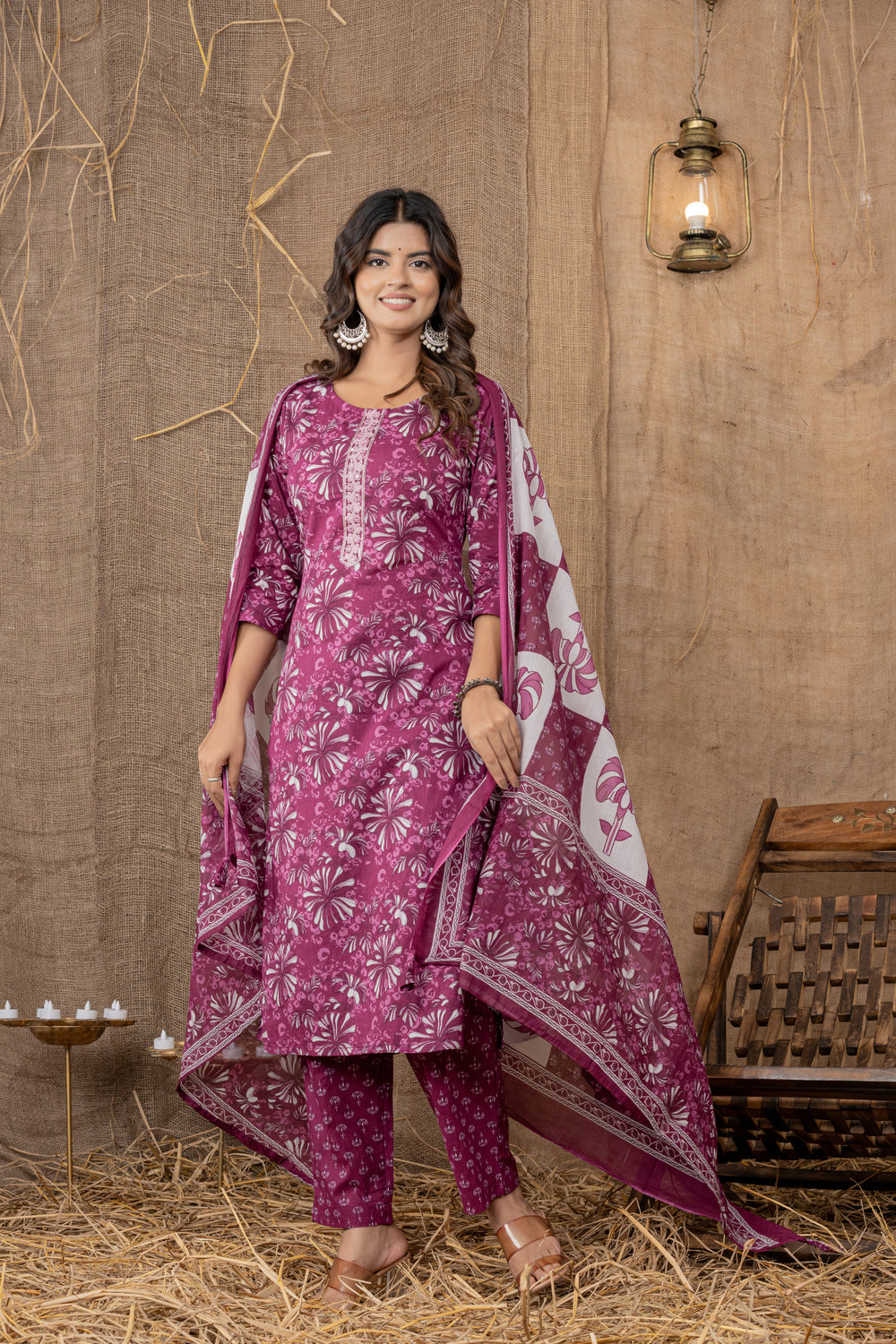 Elevate  Traditional Floral Print Kurta Set