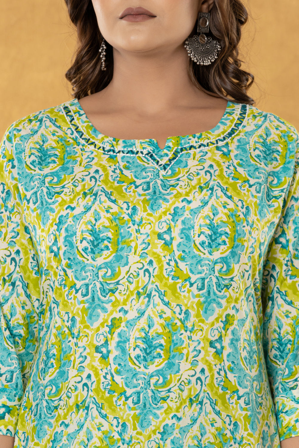 Elevate Turquoise Yellow Artistic Printed Kurta Pant Dupatta Suit Set