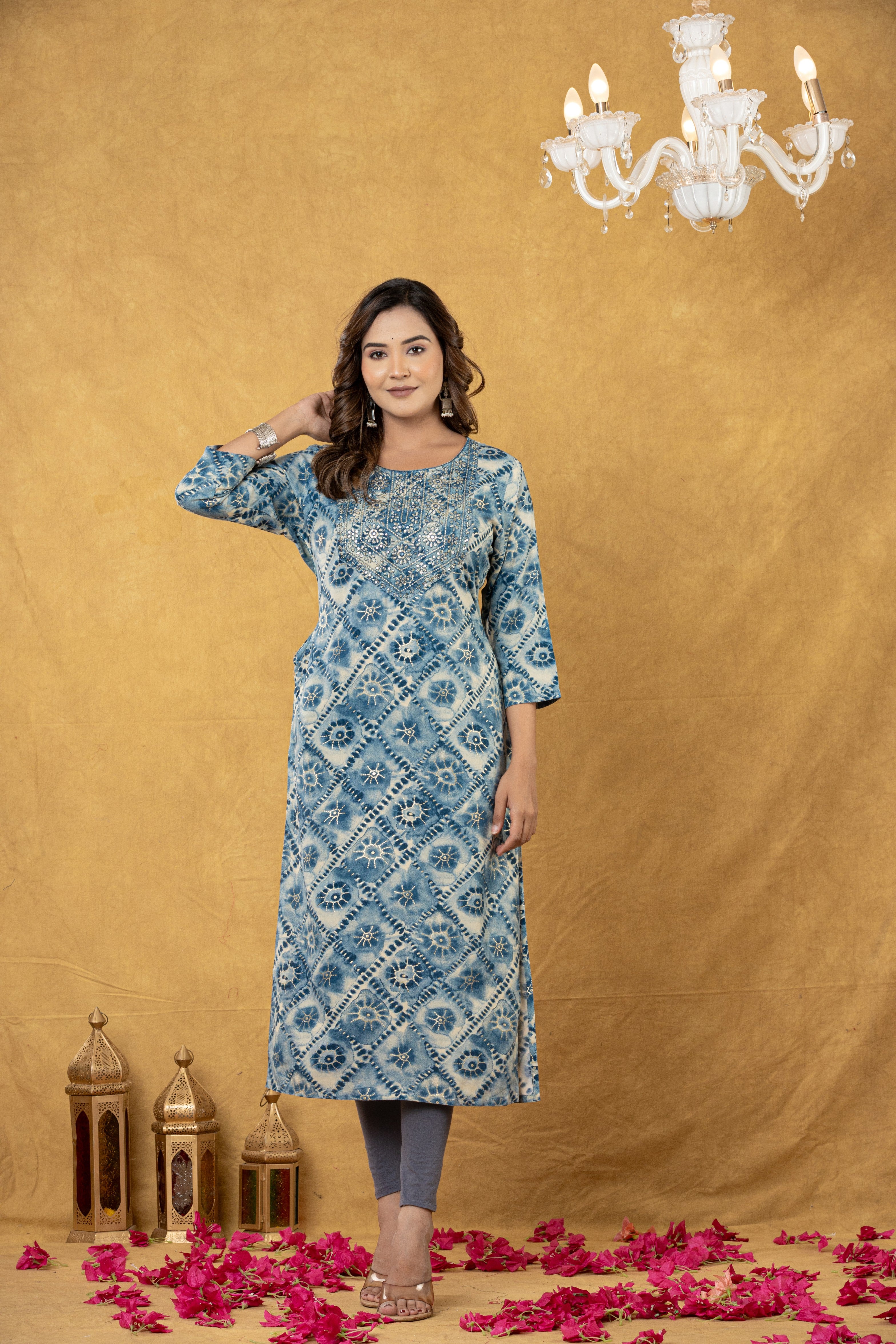Elevate Geometric Pattern Printed Straight Kurta