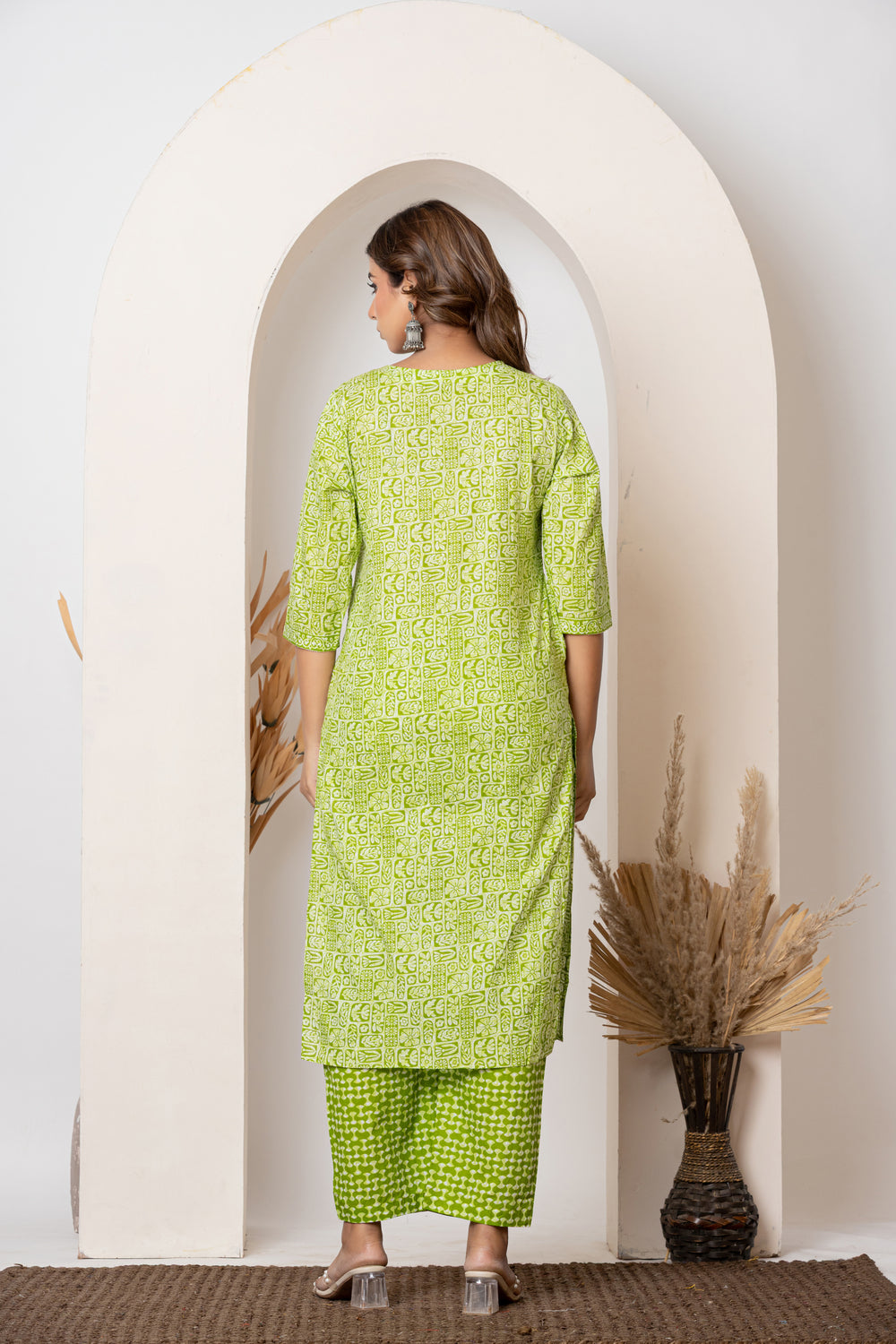 Elevate Fresh Lime Green Contemporary Printed Three-Piece Kurta Set