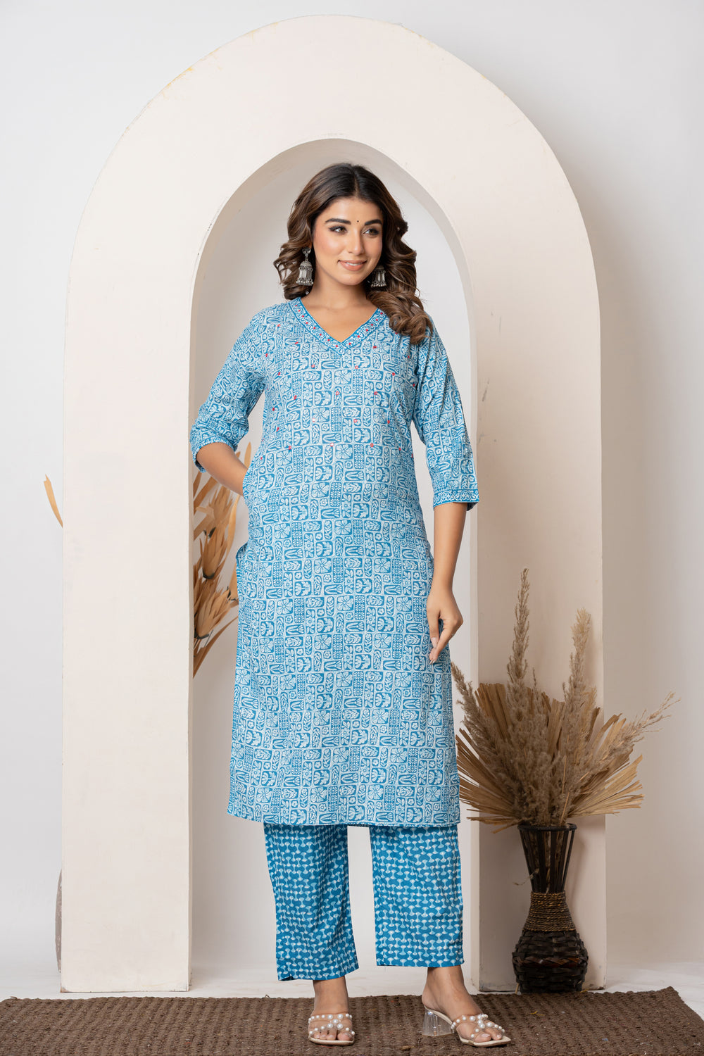 Elevate Fresh Lime Green Contemporary Printed Three-Piece Suit Set