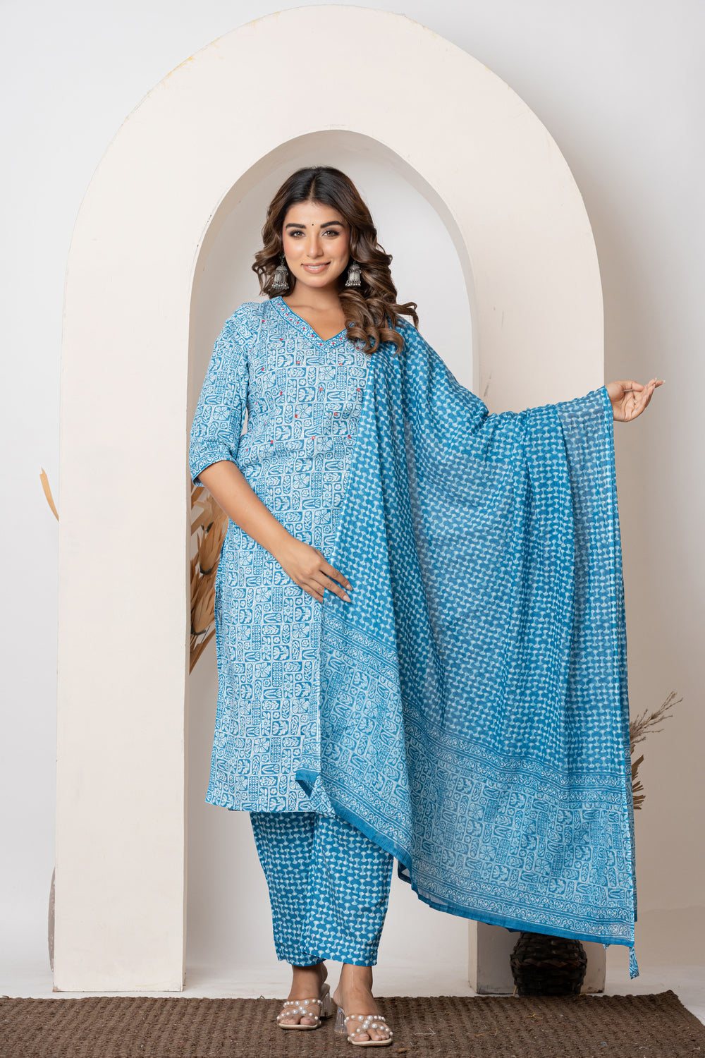 Elevate Fresh Lime Green Contemporary Printed Three-Piece Suit Set