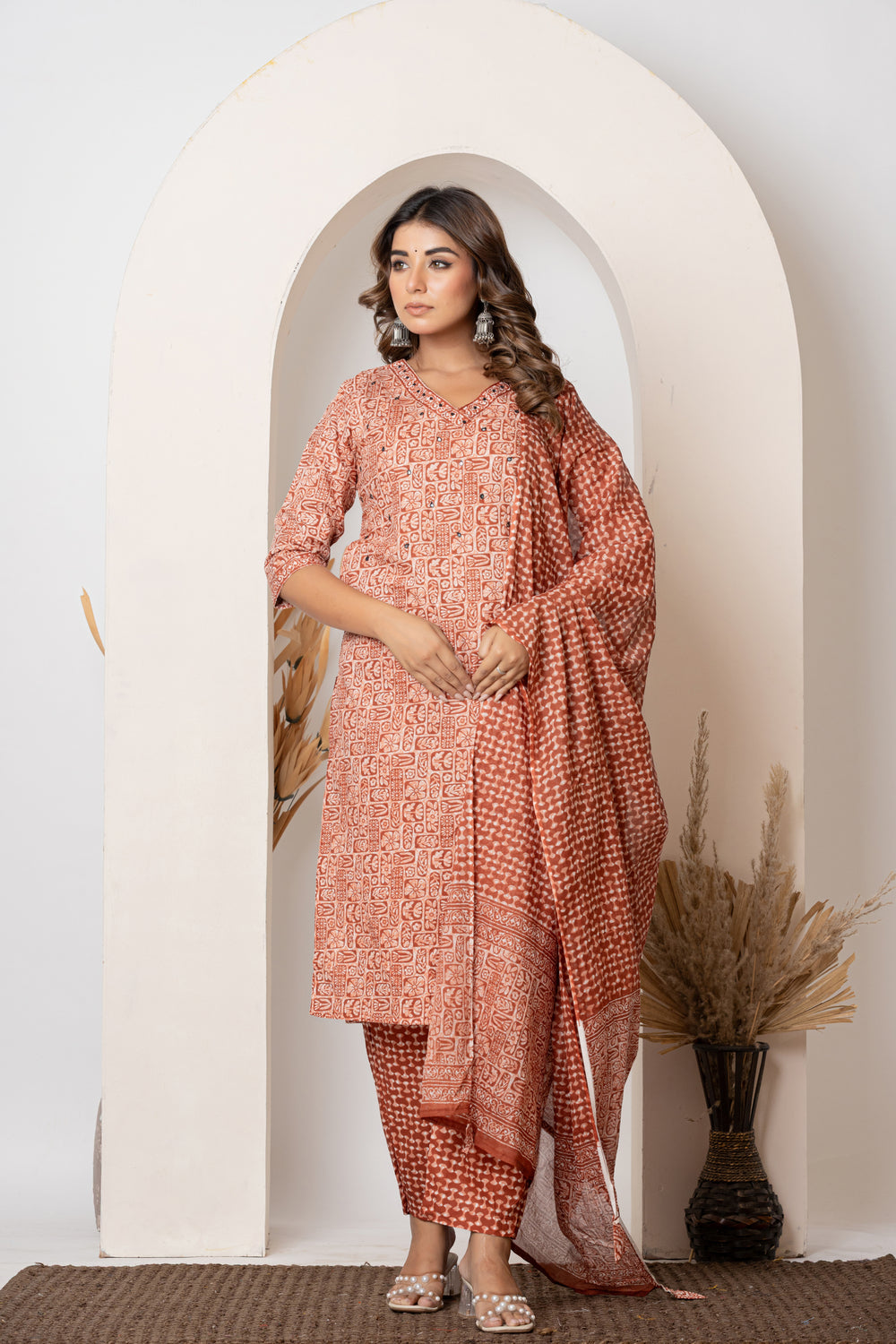Elevate Fresh Lime Green Contemporary Printed Three-Piece Suit Set