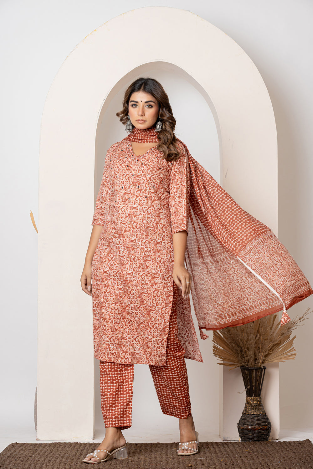 Elevate Fresh Lime Green Contemporary Printed Three-Piece Suit Set