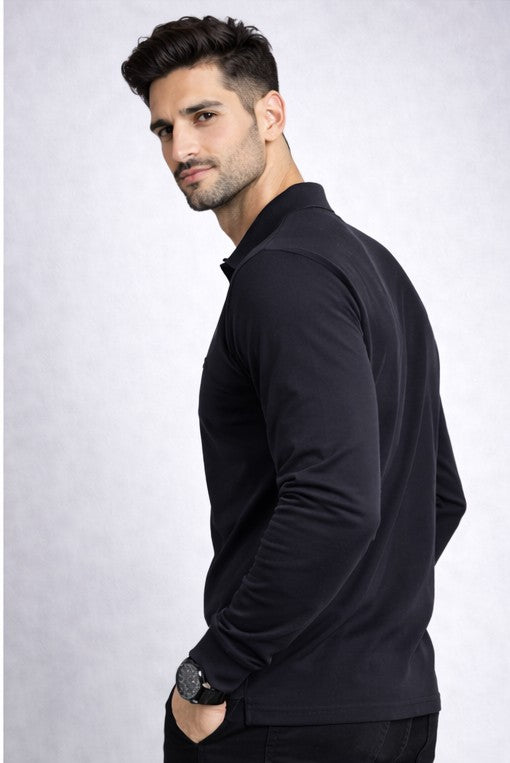 Louis Philippe Mens Solid Classic Polo Collar Full Sleeve T-Shirt