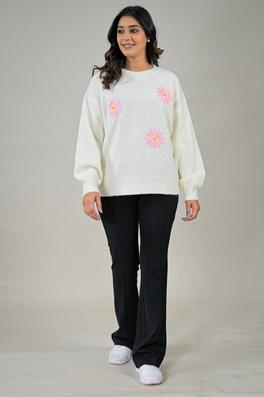 Soul Armor Soft Full Sleeve Knit Sweater with Embroidered Detail