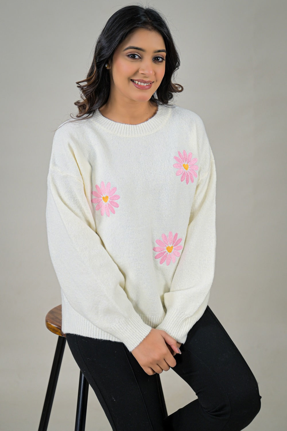 Soul Armor Soft Full Sleeve Knit Sweater with Embroidered Detail