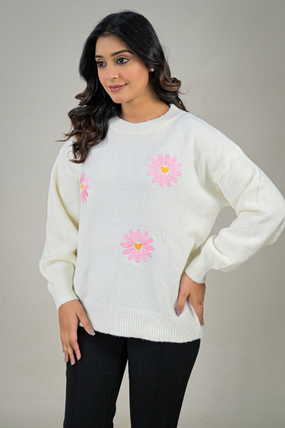 Soul Armor Soft Full Sleeve Knit Sweater with Embroidered Detail