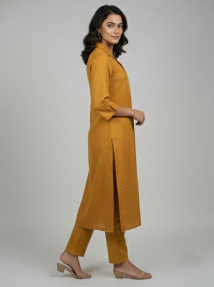 Soul Armor Ladies Solid Straight with Three Quarter Sleeves and Matching Bottom Kurti Set