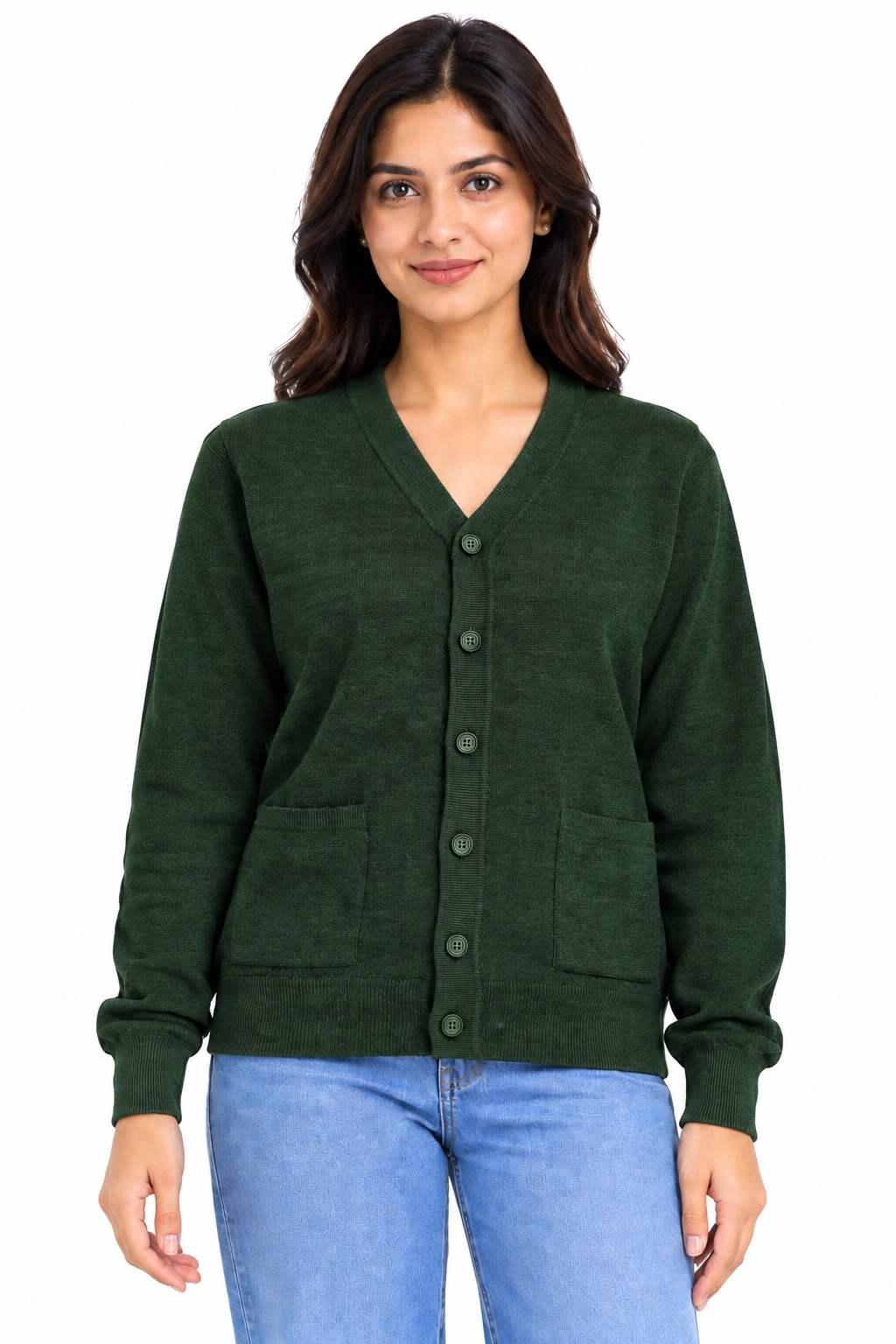 SOUL ARMOR Women's Solid V-Neck Button Cardigan | Soft Knit Full Sleeve Winter Cardigan with Pockets | Warm Casual Wear