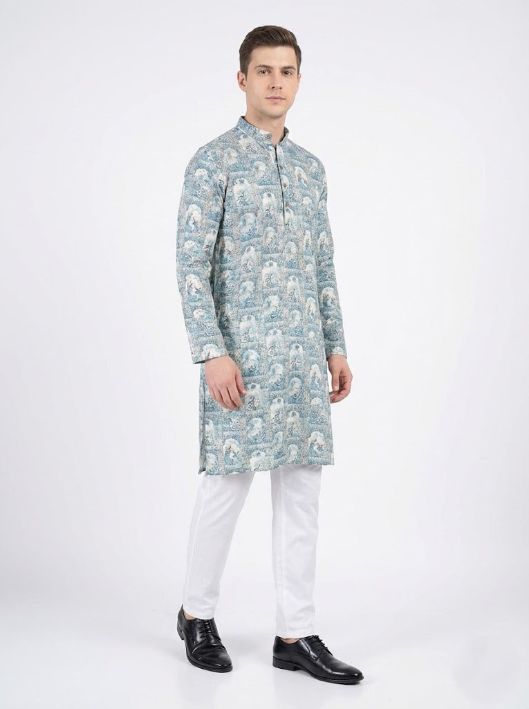 Soul Armor Intricate All-Over Motif Print Mandarin Collar Kurta Set