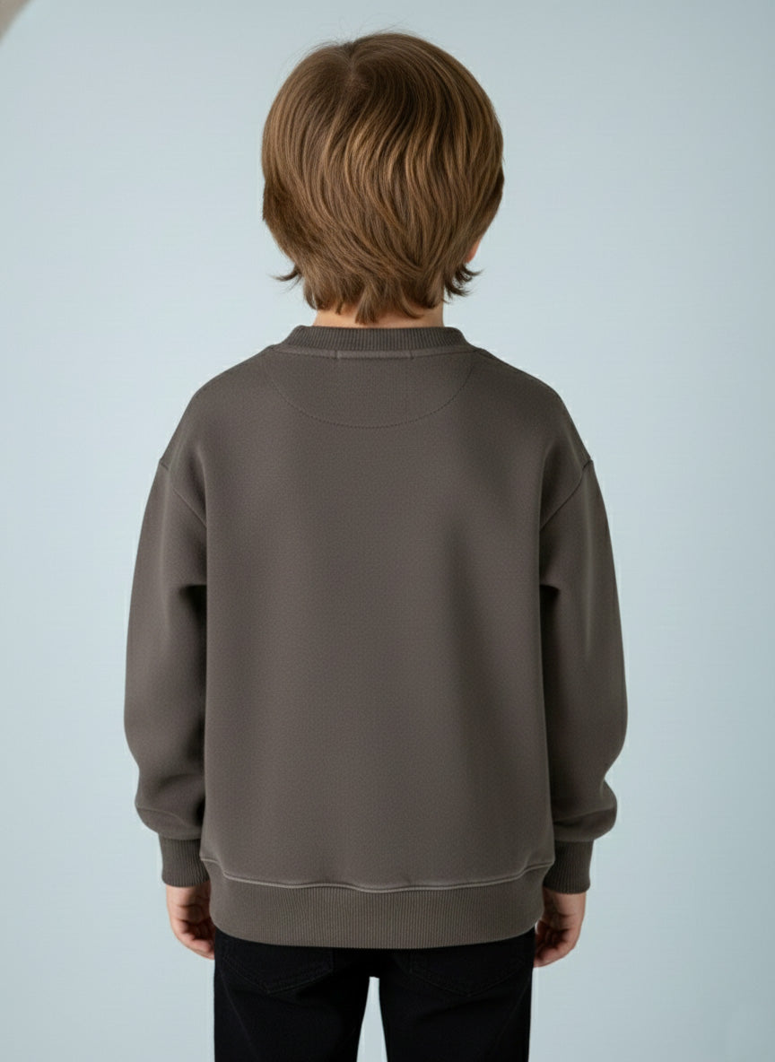 Vats Lil Luxe Olive Full Sleeve Kids Sweatshirt with Front Graphic Text Design