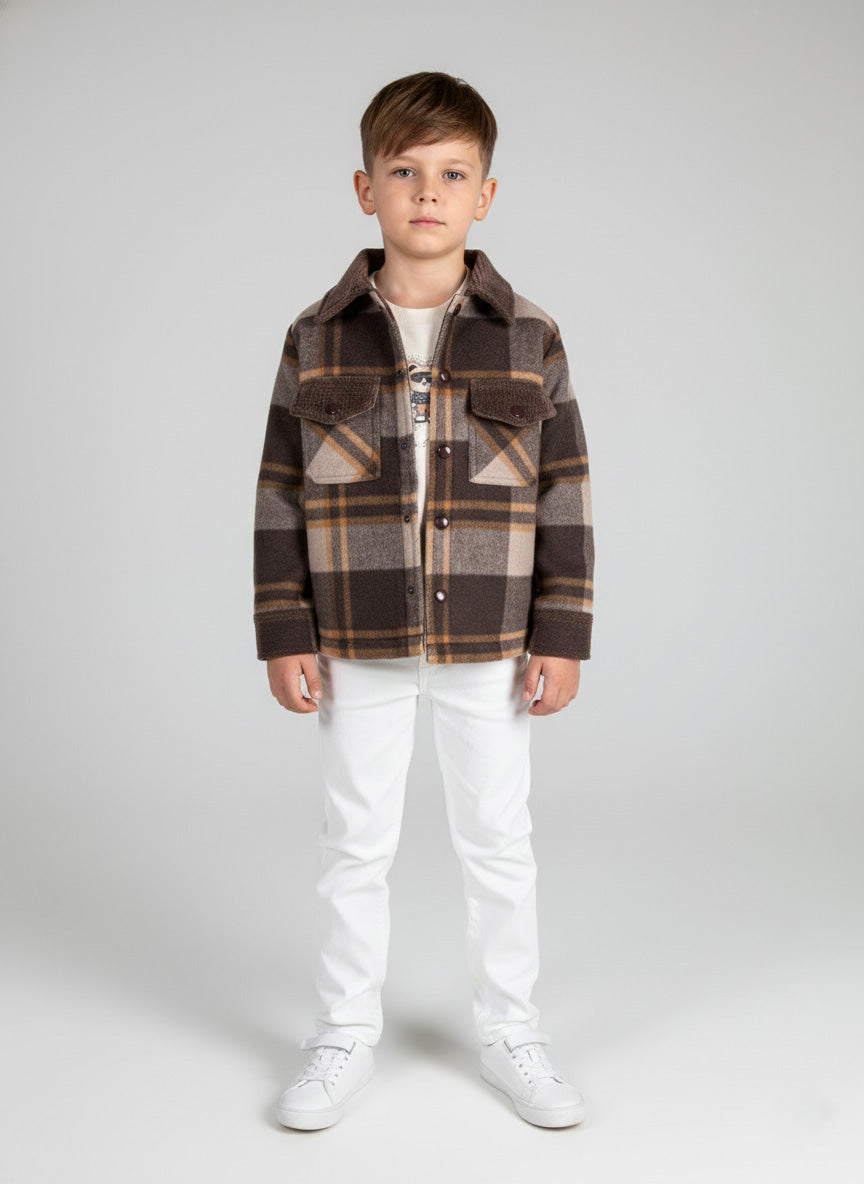 Vats Lil Luxe Boys Jacket with Classic Check Pattern and Pocket Flap
