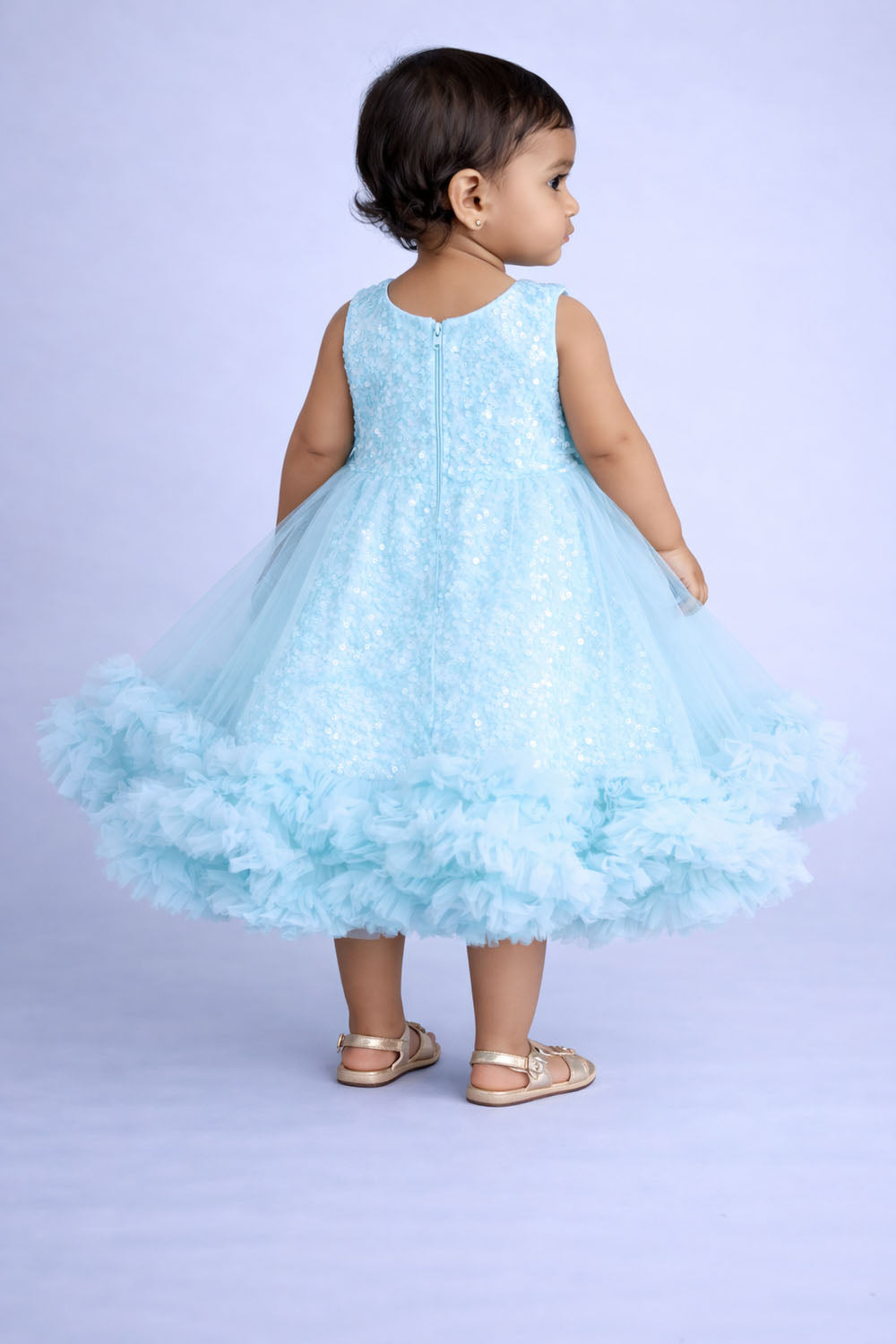 Katibi Ice Blue Fairy-Style Party midi dress for Baby Girls.