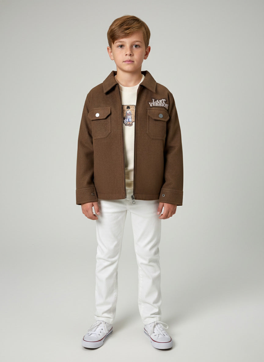 Vats Lil Luxe Full Sleeve Boys Jacket with Minimal Front Patch Detail