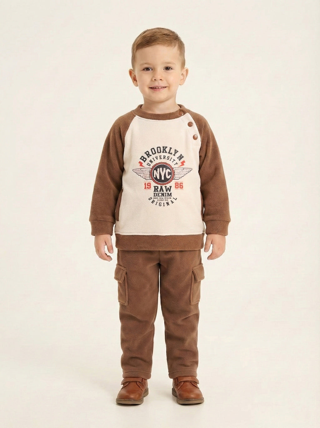 Vats Lil Luxe Boys Printed Sweatshirt with Cargo Track Pant Co-Ord Set