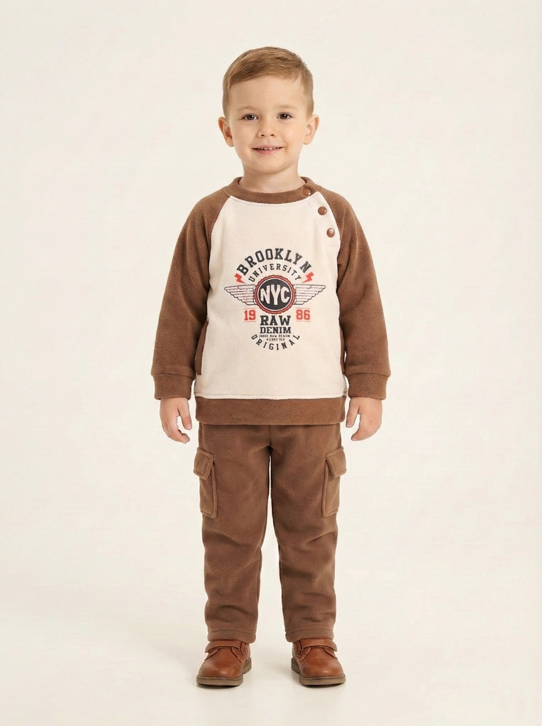 Vats Lil Luxe Boys Printed Sweatshirt with Cargo Track Pant Co-Ord Set