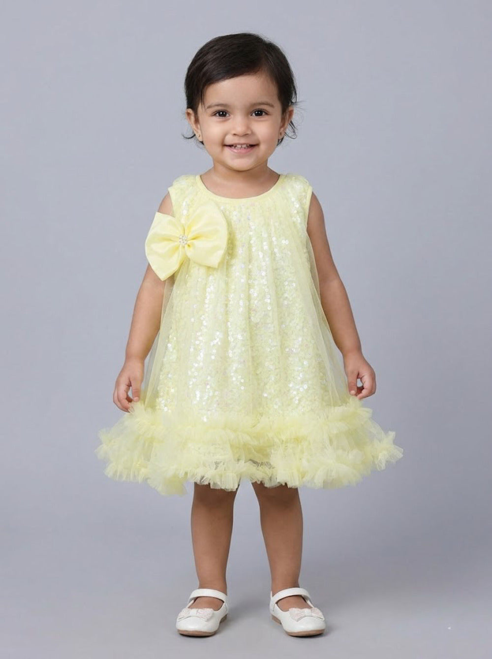 Katibi sleeveless lemon Yellow Bow Party midi
