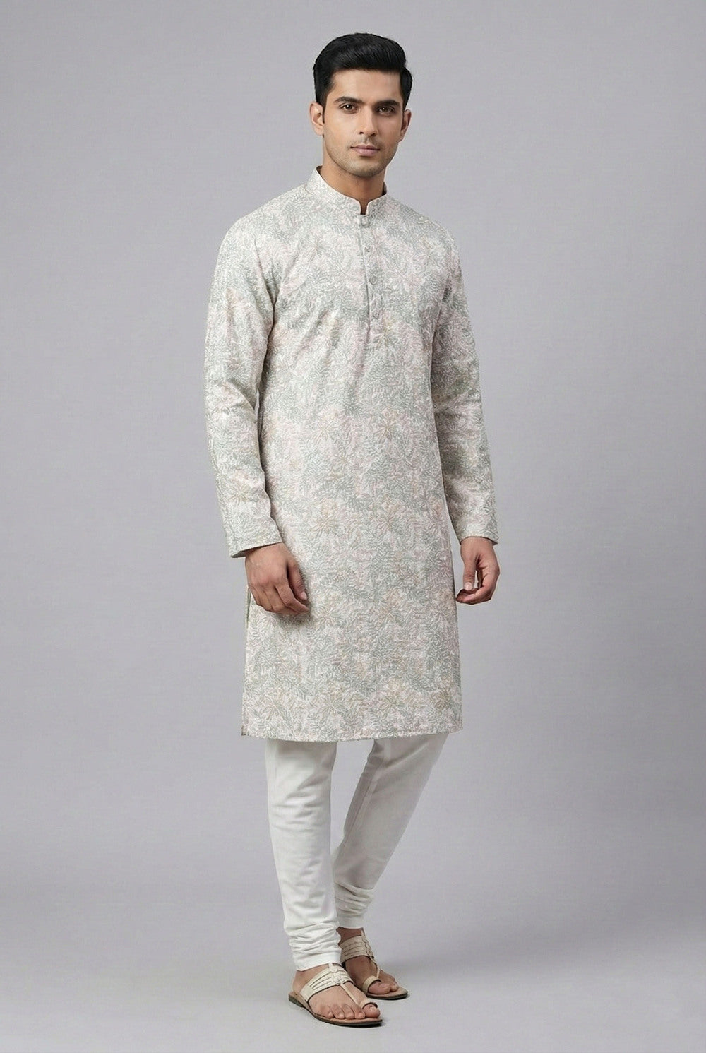 Soul Armor Mens Fawn Traditional Subtle Print Ethnic Kurta Set