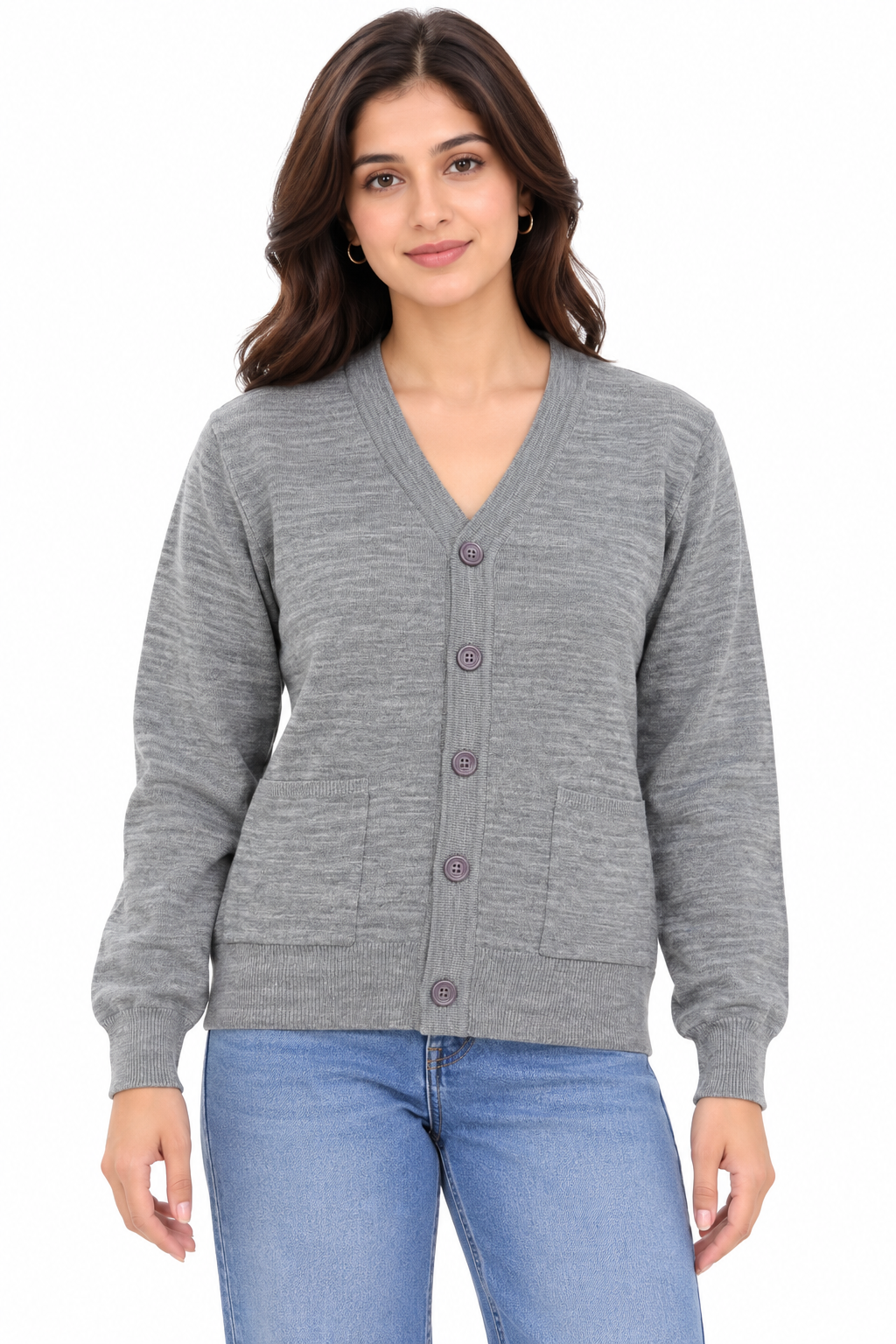 SOUL ARMOR Women's Solid V-Neck Button Cardigan | Soft Knit Full Sleeve Winter Cardigan with Pockets | Warm Casual Wear