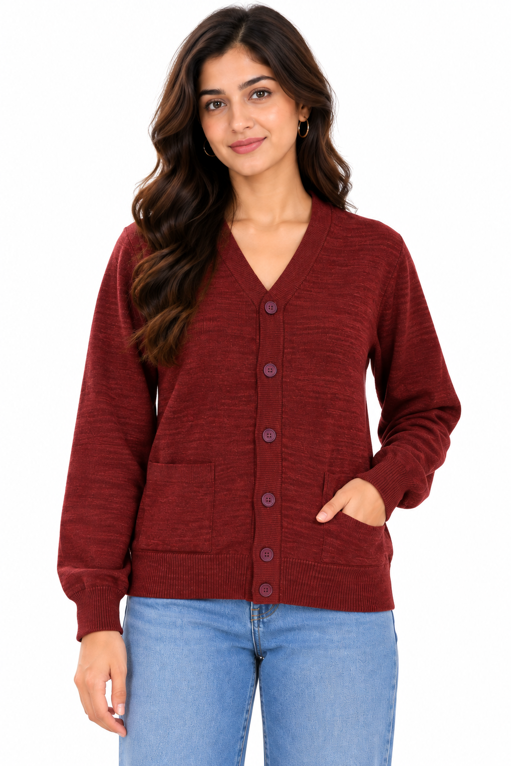 SOUL ARMOR Women's Solid V-Neck Button Cardigan | Soft Knit Full Sleeve Winter Cardigan with Pockets | Warm Casual Wear