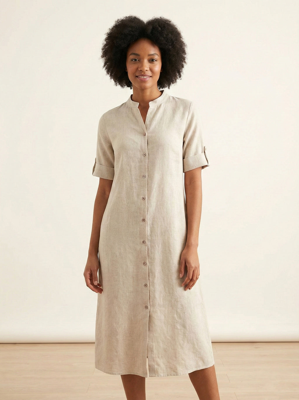 Soul Armor Ladies Solid Mandarin Collar Half Sleeve Kurti with Button Front Design