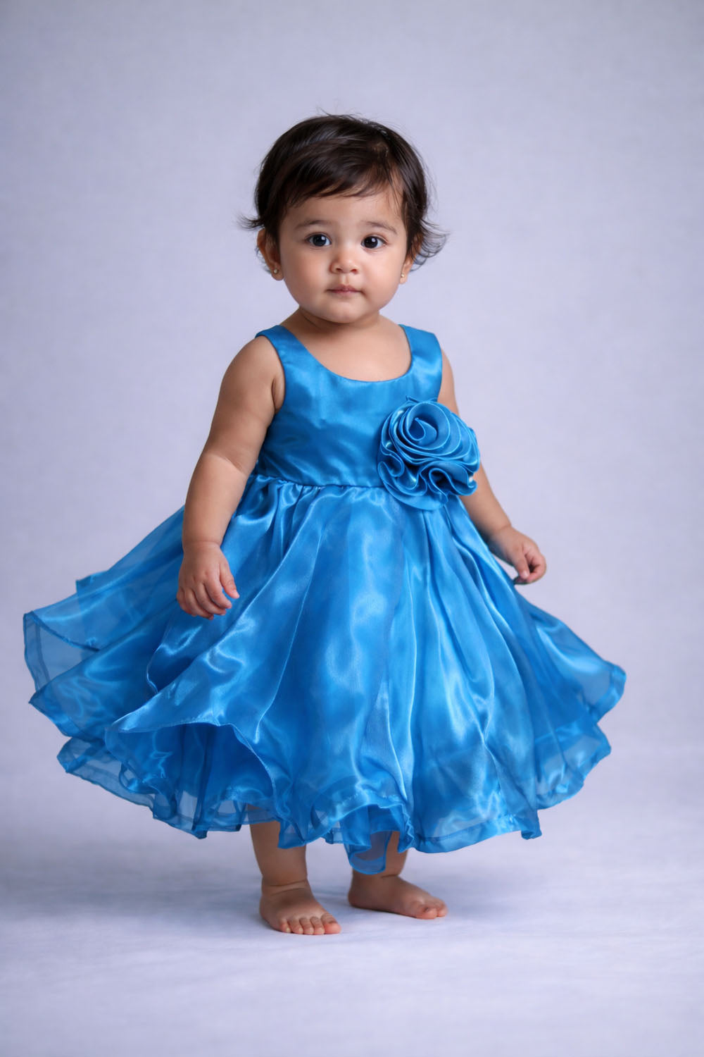 katibi Royal Blue Floral Party Frock for Toddlers.