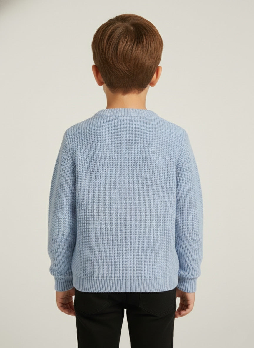 Vats Lil Luxe Solid Knit Kids Sweater with Ribbed Finish
