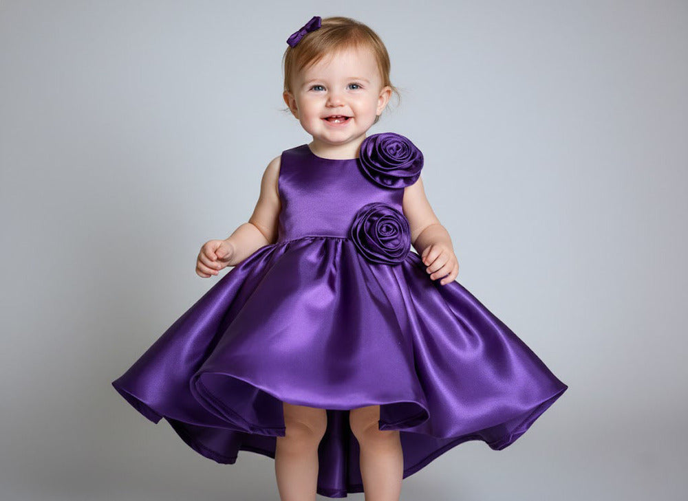 Katibi Purple Satin Party frock for Baby Girls.