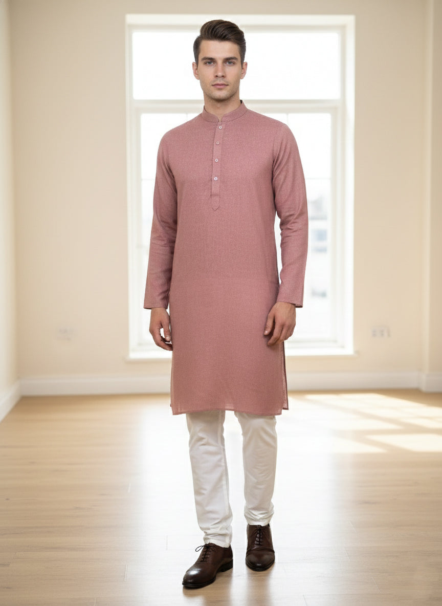 Soul Armor Solid Self-Textured Mandarin Collar Mens Kurta Set