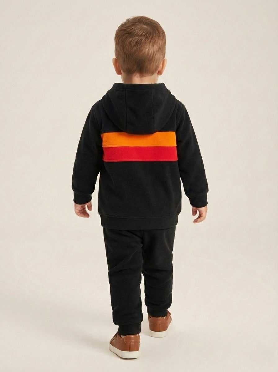 Vats Lil Luxe Boys Black Graphic Print Hoodie with Track Pant Set