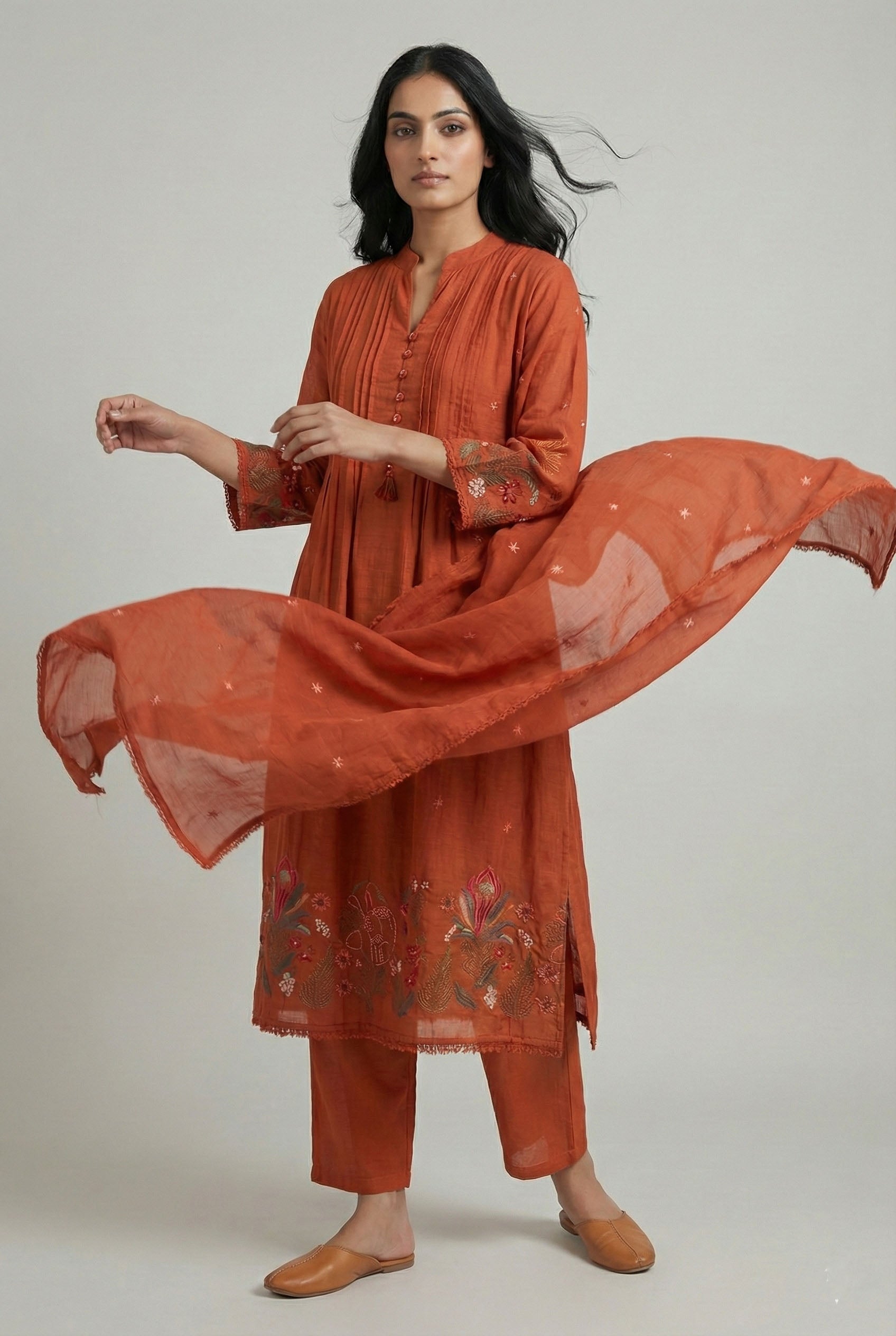 Soul Armor Ladies 3 Piece Kurti Set Featuring Embroidered Kurta, Bottom and Dupatta