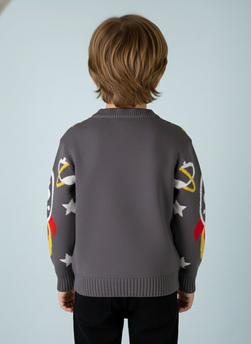 Vats Lil Luxe Printed Full Sleeve Kids Sweater with Cartoon Graphic Design