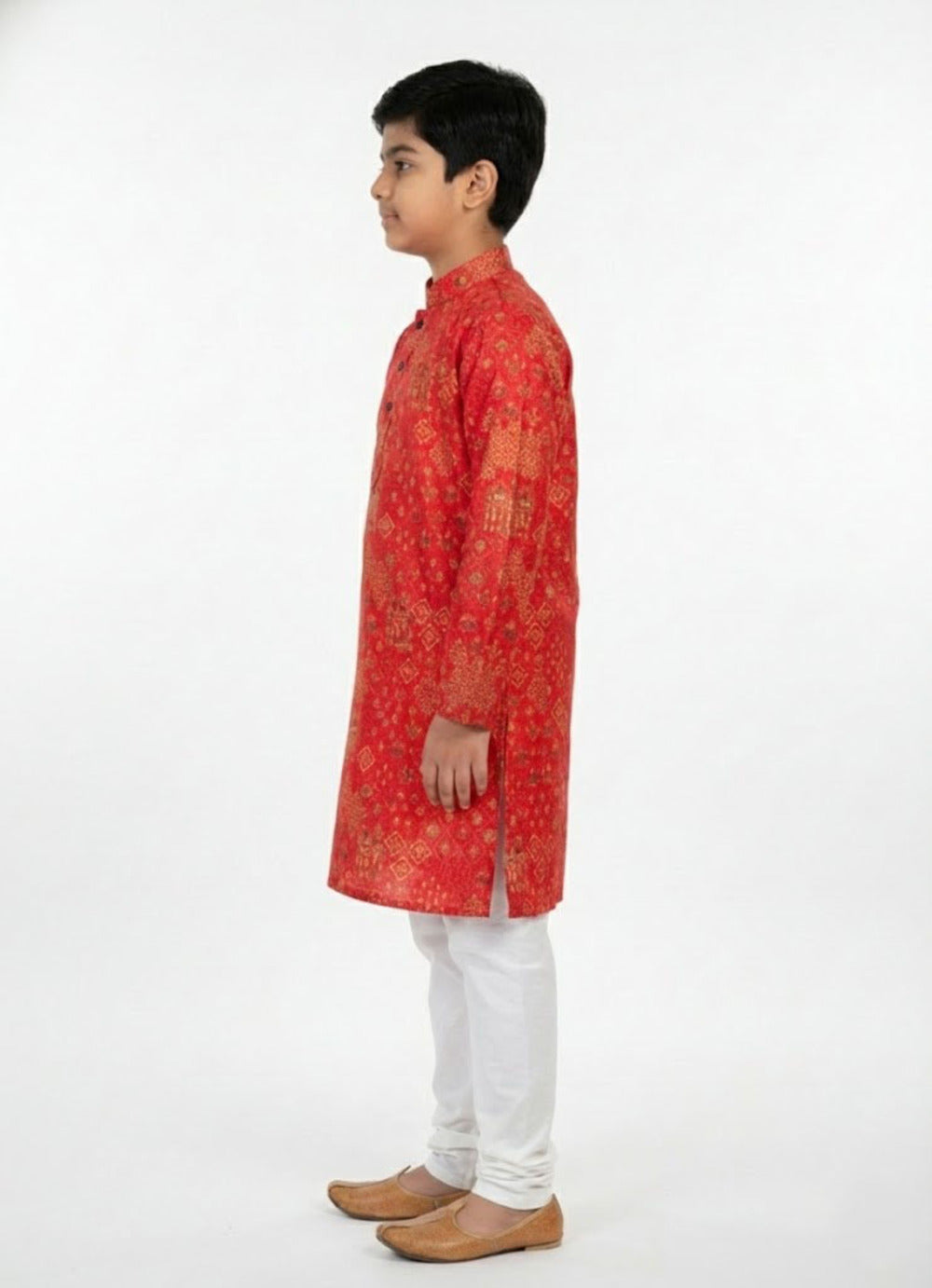 Elevate Traditional Printed Boys Kurta with White Bottom
