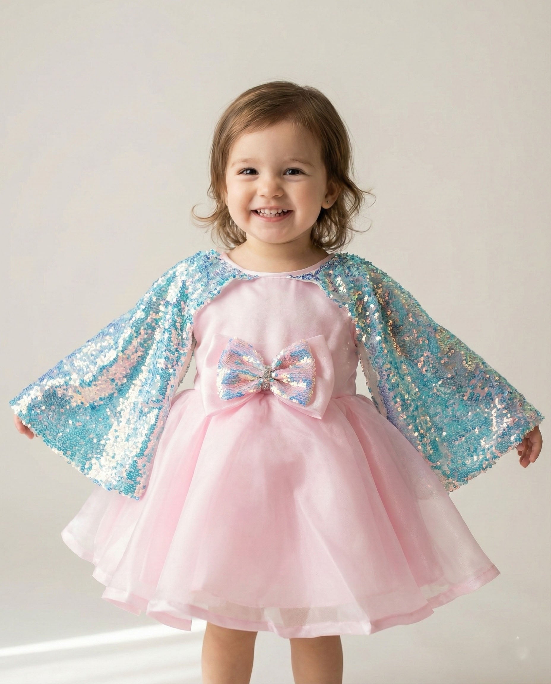 Katibi Sparkle Glam Pink Celebration frock for Kids.