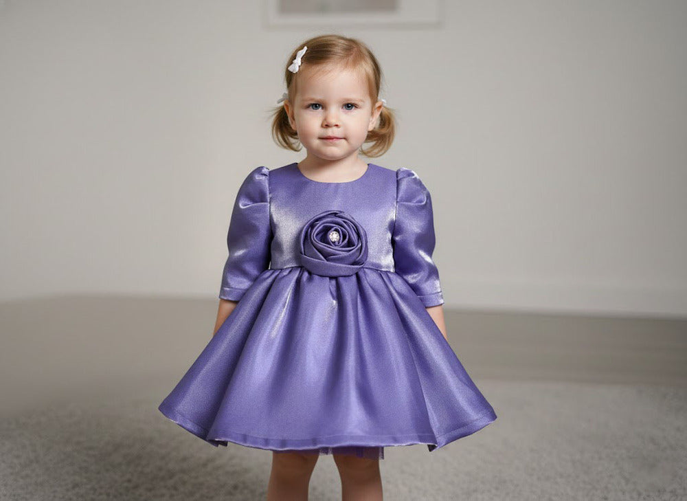 Katibi Purple Rose Detail Party frock for Little Girls