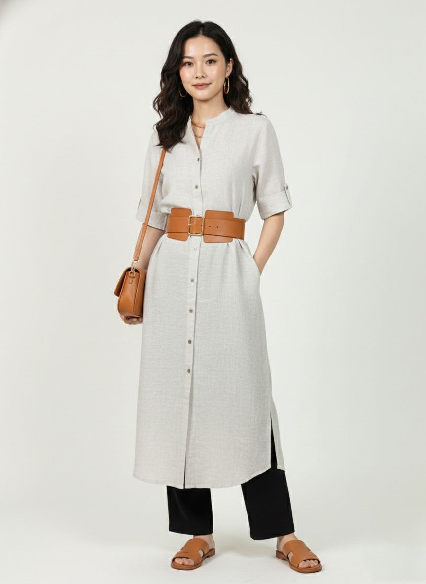Soul Armor Ladies Solid Mandarin Collar Half Sleeve Kurti with Button Front Design