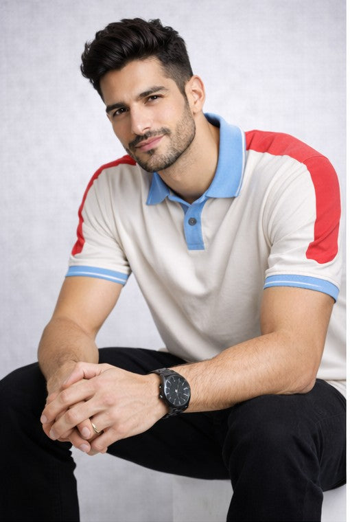 Louis Philippe Mens Solid Polo Neck Half Sleeve T-Shirt with Contrast Trim Detail