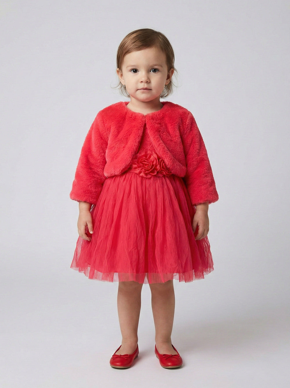 Katibi Elegant Red Tulle Party frock with for Baby Girls.