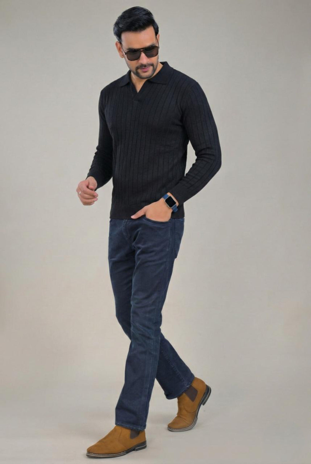 Soul Armor Solid Ribbed Wool Blend Polo Sweater