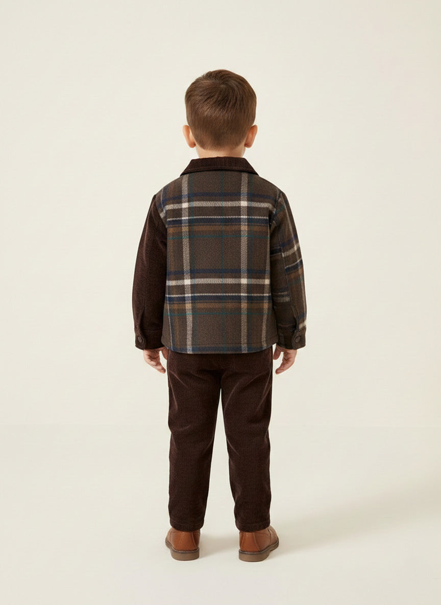 Vats Lil Luxe Boys Check Shirt & Solid Pant Co-ord Set with Graphic T-Shirt
