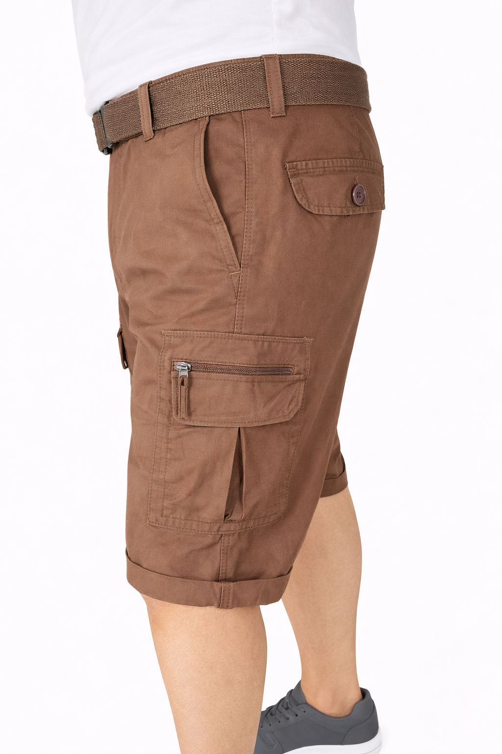 Beevee Mens Belted Cargo Style Cotton Casual Shorts