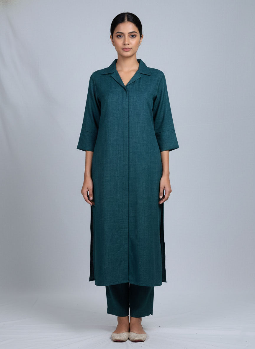 Soul Armor Ladies Solid Straight with Three Quarter Sleeves and Matching Bottom Kurti Set