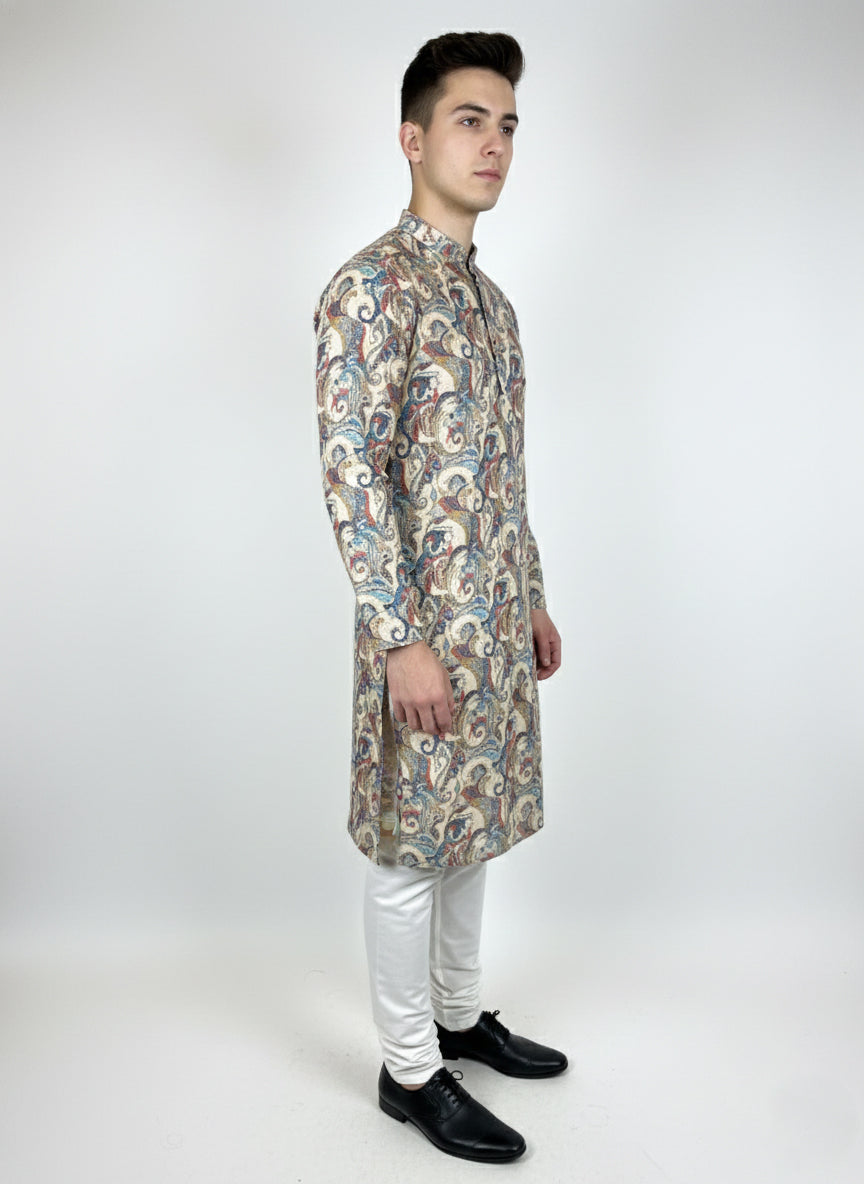 Soul Armor Mens Classic Paisley Pattern Kurta Set with Mandarin Collar