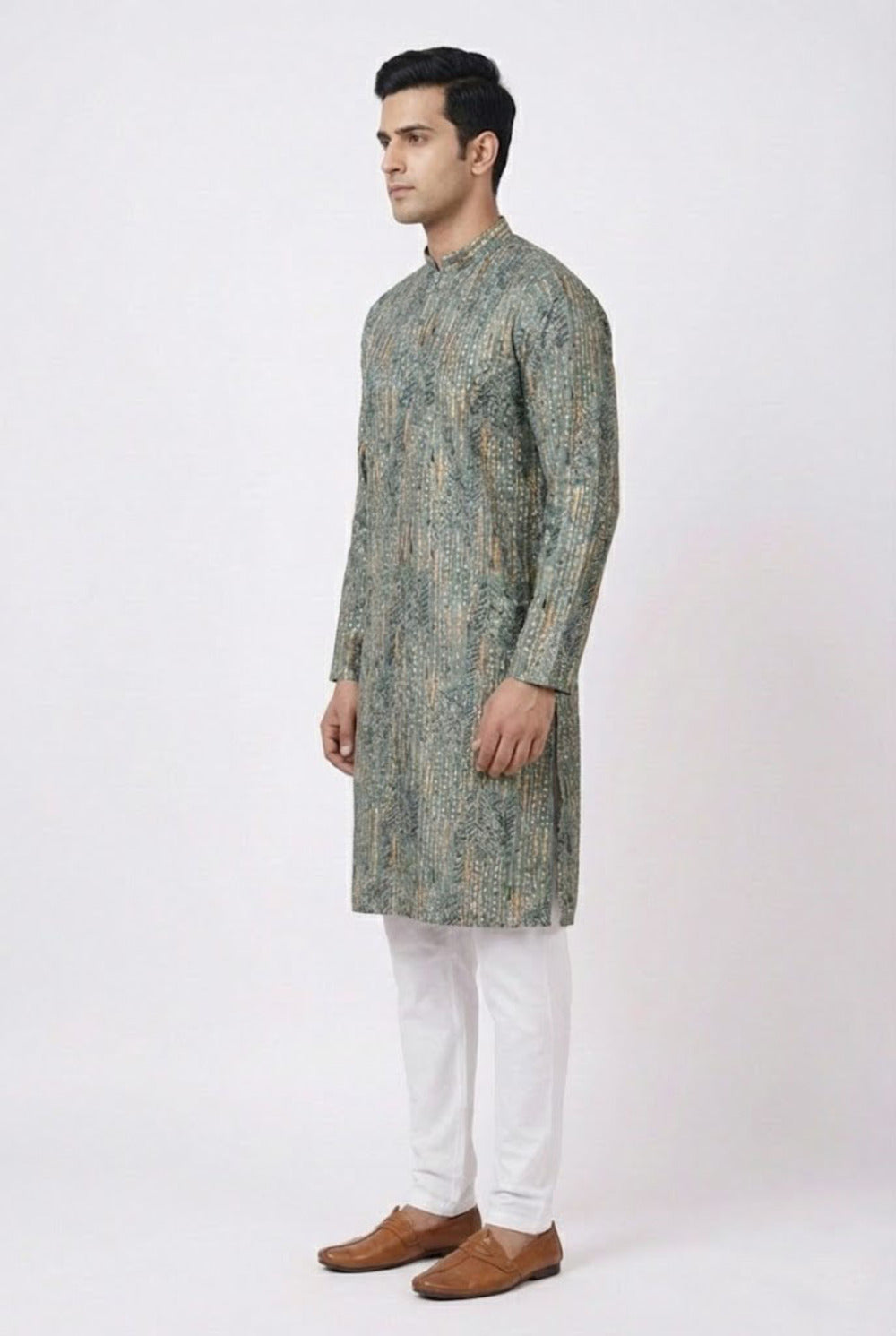 Soul Armor Mens Abstract Motif Pattern Full Sleeve Ethnic Kurta Set