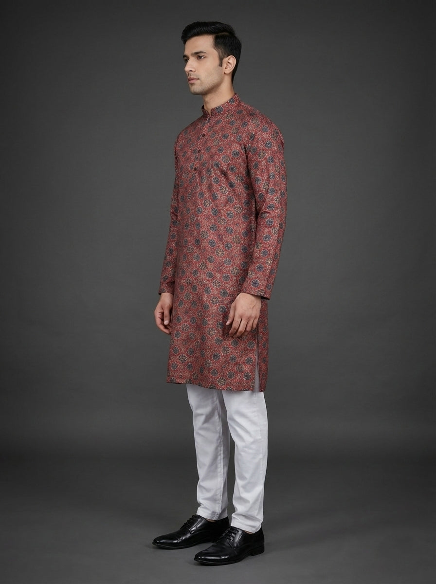 Soul Armor Self-Printed Mandarin Collar Mens Kurta Pajama Set